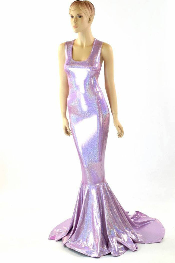 Lilac Holographic Puddle Train Gown - Coquetry Clothing