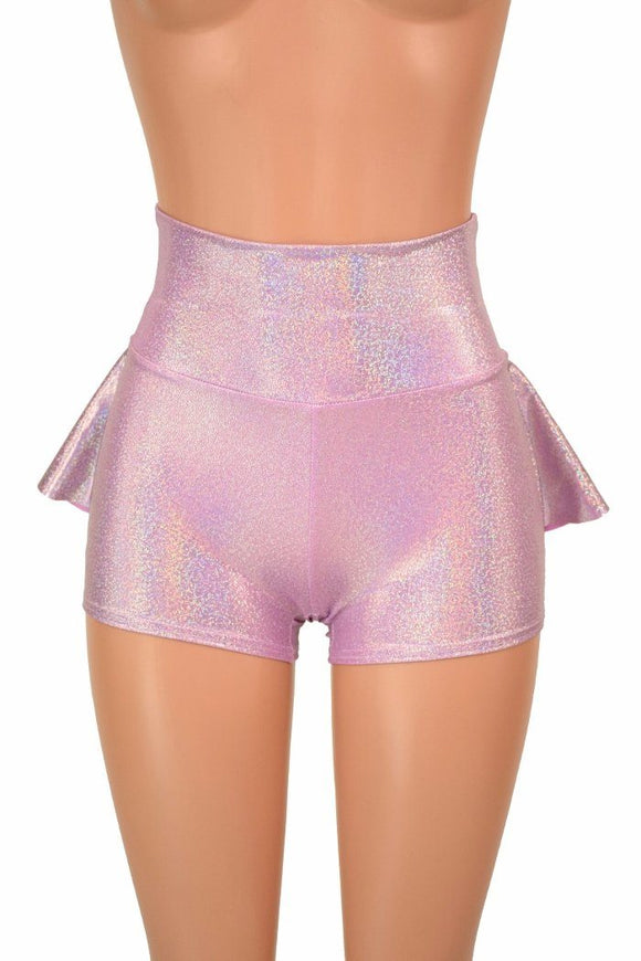 Lilac Holographic Ruffle Rump Shorts - Coquetry Clothing