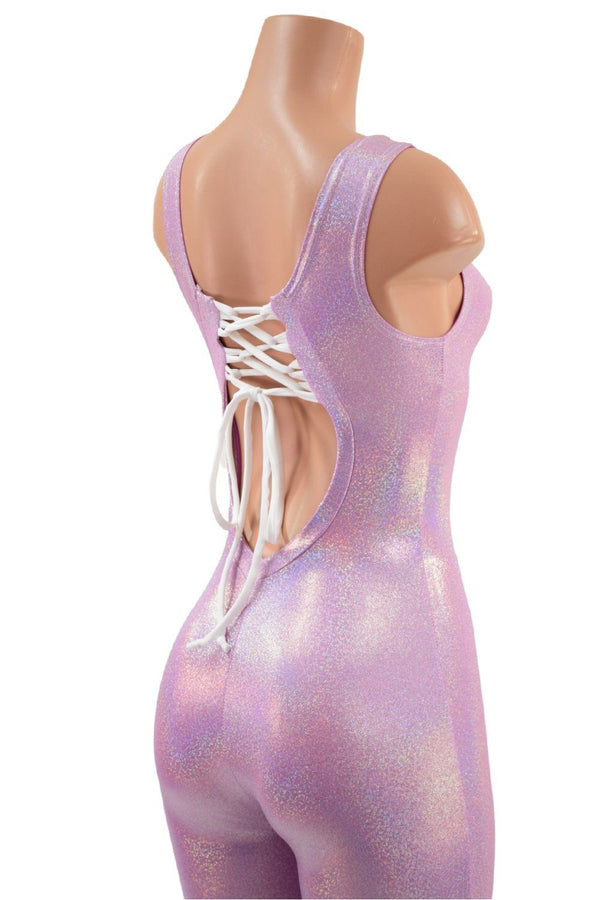 Lilac Holographic Tank Style Catsuit with Strappy Scoop Back - 4