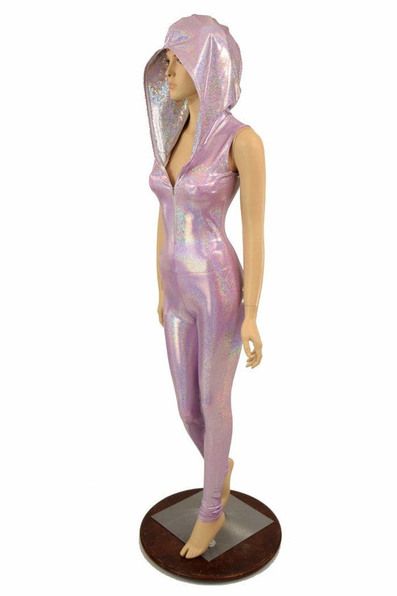 Lilac Holographic Zipper Hoodie Catsuit - Coquetry Clothing