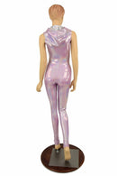 Lilac Holographic Zipper Hoodie Catsuit - Coquetry Clothing