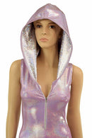 Lilac Holographic Zipper Hoodie Catsuit - Coquetry Clothing