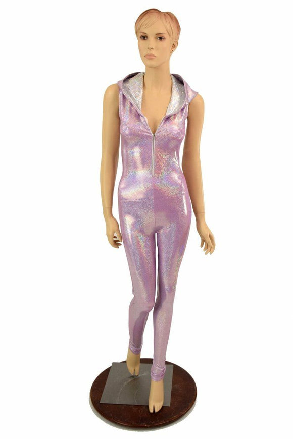Lilac Holographic Zipper Hoodie Catsuit - Coquetry Clothing