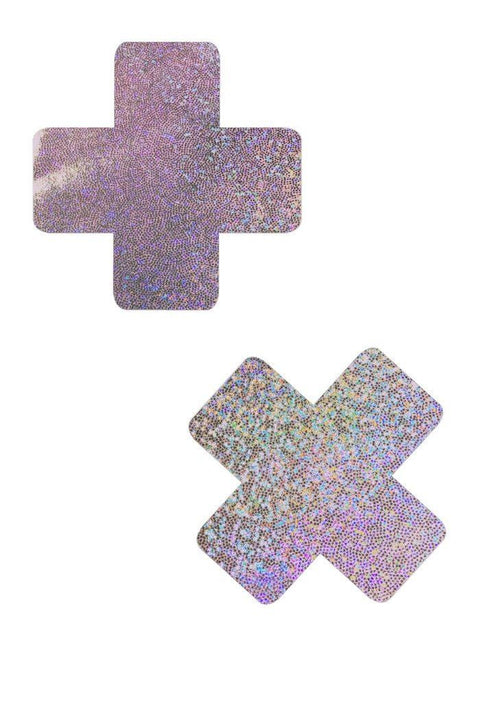 Lilac Holographic Cross Pasties - Coquetry Clothing