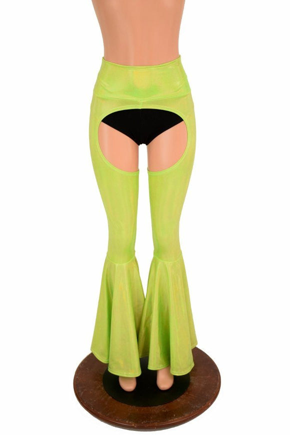 Lime Holo Bell Bottom Flare Chaps - Coquetry Clothing