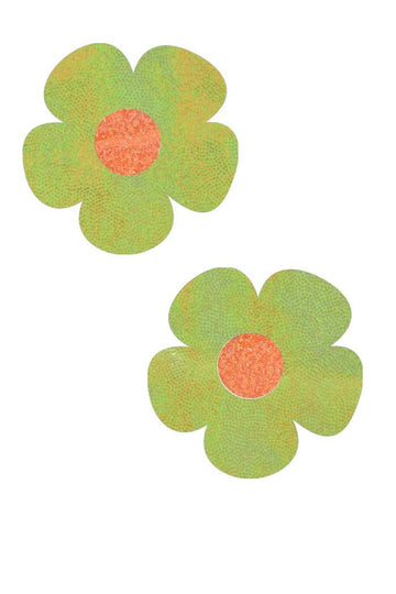 Lime Holo Daisy Pasties - Coquetry Clothing