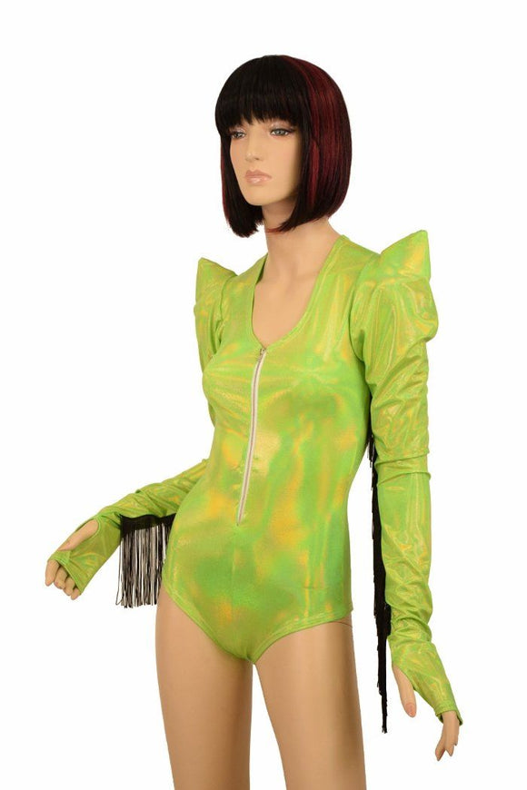 Lime Holo Fringe Romper - Coquetry Clothing