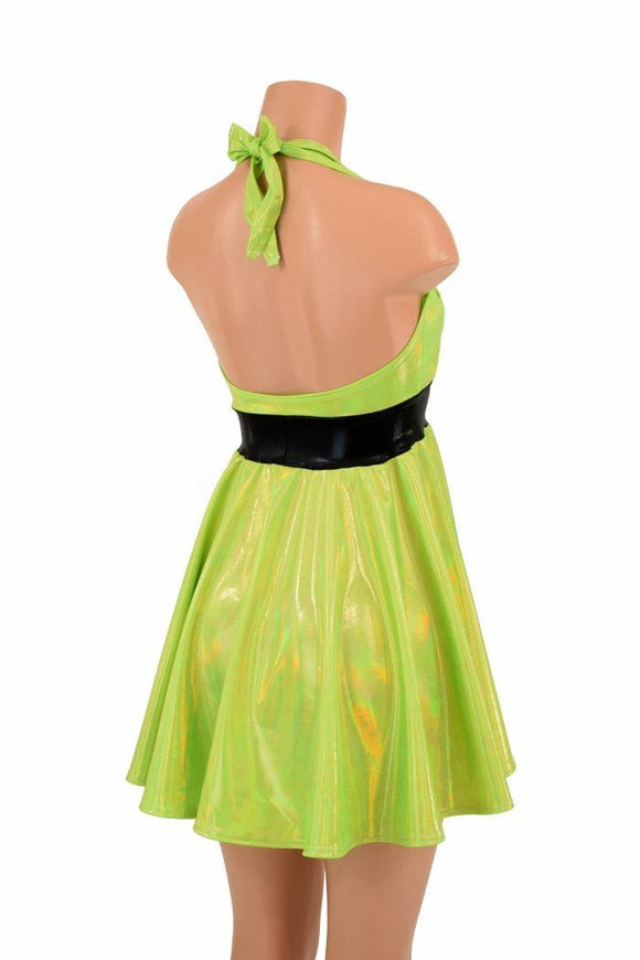 Lime Holo Halter Skater Dress - Coquetry Clothing