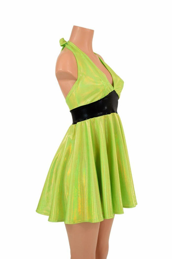 Lime Holo Halter Skater Dress - Coquetry Clothing