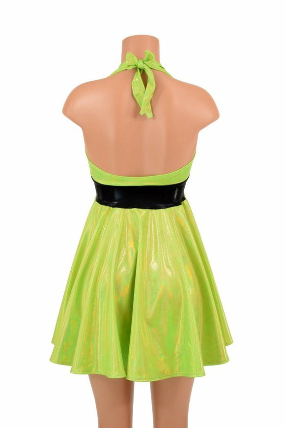 Lime Holo Halter Skater Dress - Coquetry Clothing