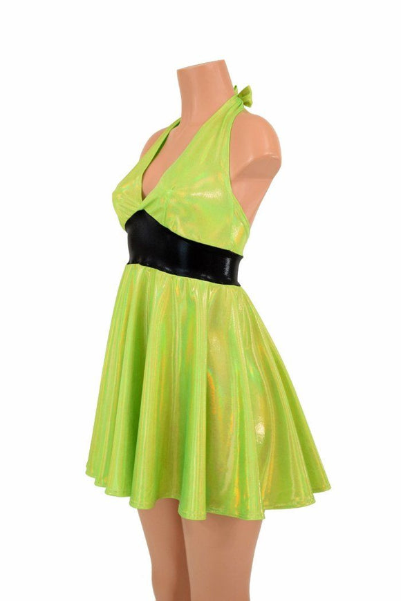 Lime Holo Halter Skater Dress - Coquetry Clothing