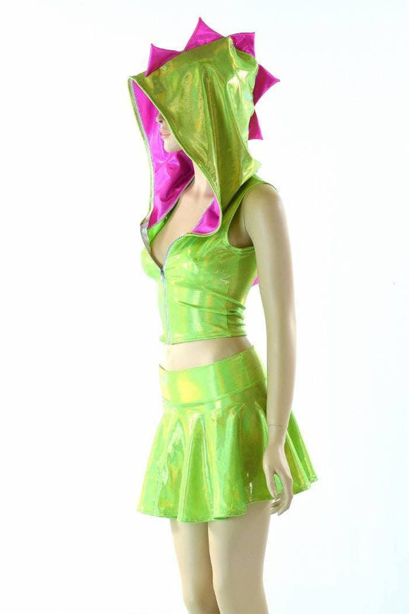 Lime Holographic Crop Hoodie & Skirt Set - Coquetry Clothing