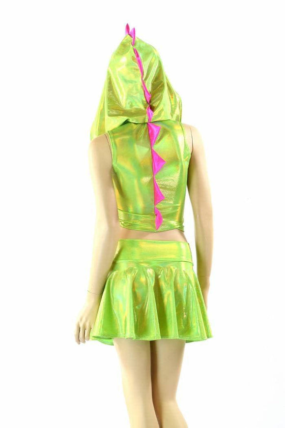 Lime Holographic Crop Hoodie & Skirt Set - Coquetry Clothing