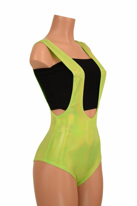 Lime Holographic Suspender Romper - Coquetry Clothing
