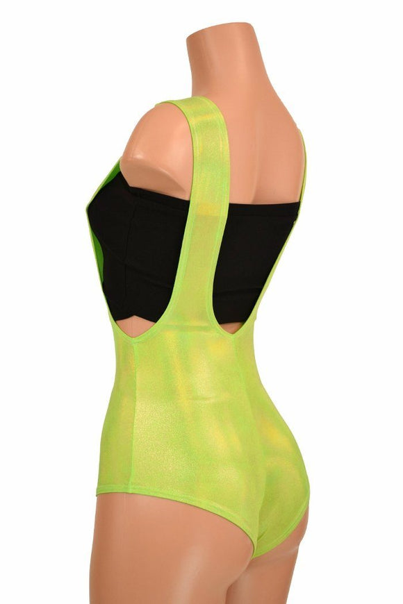Lime Holographic Suspender Romper - Coquetry Clothing