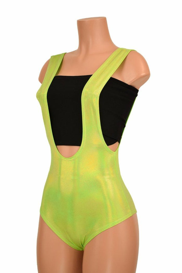 Lime Holographic Suspender Romper - Coquetry Clothing