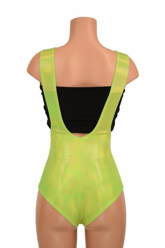Lime Holographic Suspender Romper - Coquetry Clothing