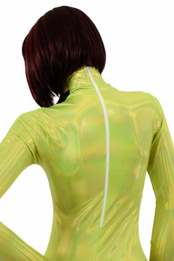 Lime Holographic Turtle Neck Catsuit - Coquetry Clothing