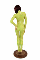 Lime Holographic Turtle Neck Catsuit - Coquetry Clothing