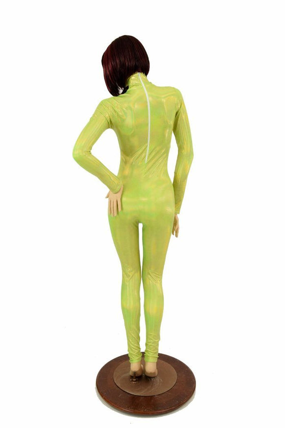 Lime Holographic Turtle Neck Catsuit - Coquetry Clothing