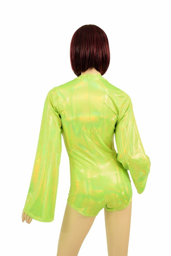 Lime Plunging V Bell Sleeve Romper - Coquetry Clothing