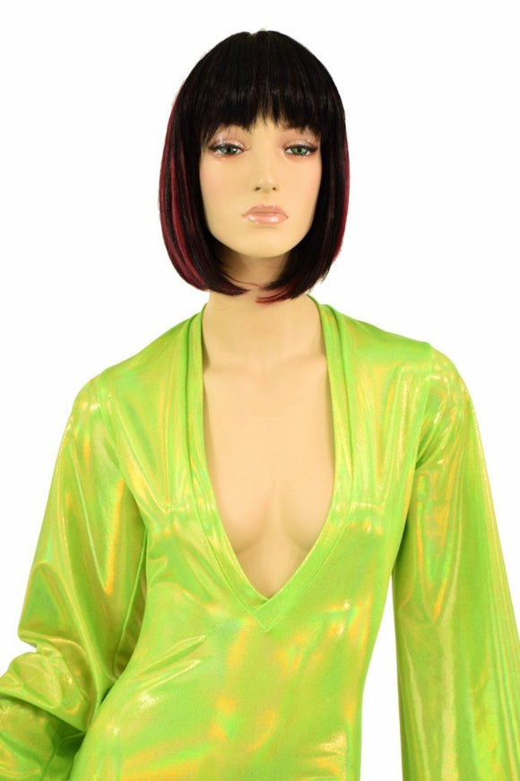 Lime Plunging V Bell Sleeve Romper - Coquetry Clothing