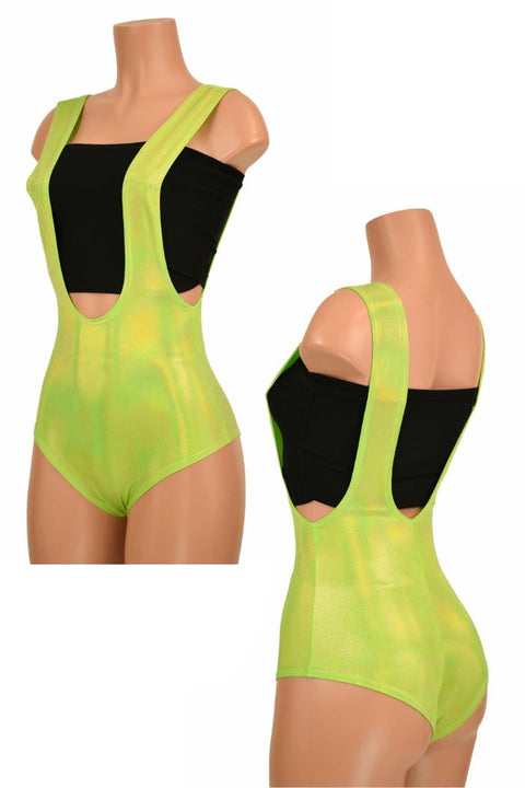 Lime Holographic Suspender Romper - Coquetry Clothing