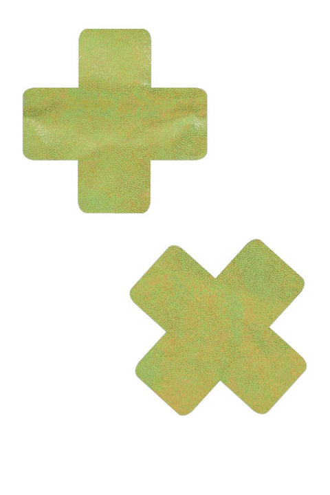 Lime Holographic Cross Pasties - Coquetry Clothing