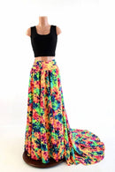Long, High Waist Puddle Train Circle Cut Skirt - Coquetry Clothing