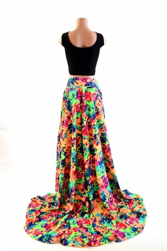 Long, High Waist Puddle Train Circle Cut Skirt - Coquetry Clothing