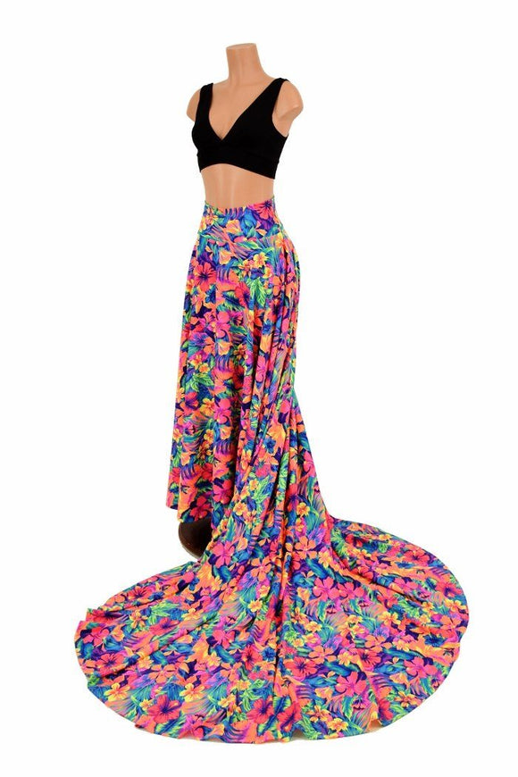 Long, High Waist Puddle Train Circle Cut Skirt - Coquetry Clothing