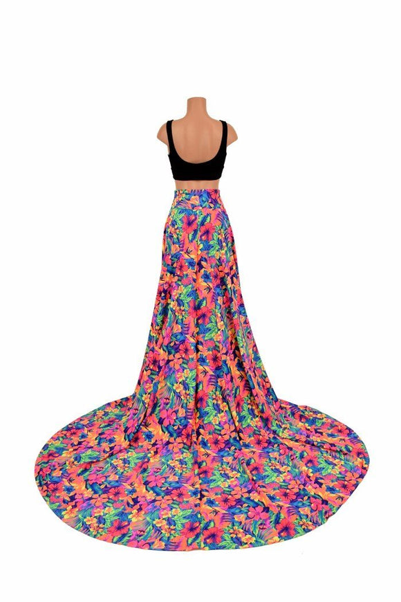 Long, High Waist Puddle Train Circle Cut Skirt - Coquetry Clothing