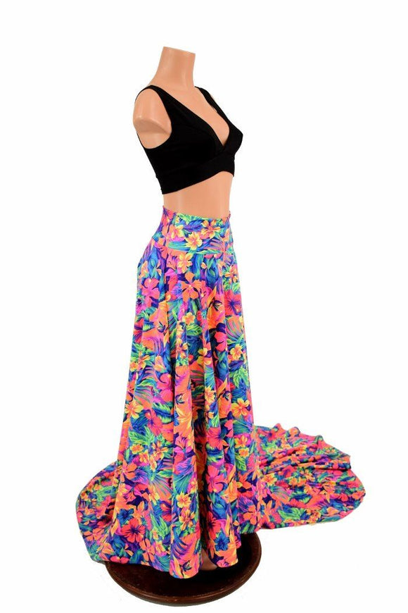 Long, High Waist Puddle Train Circle Cut Skirt - Coquetry Clothing