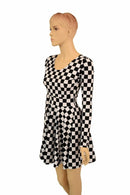 Long Sleeve Checkered Skater Dress - Coquetry Clothing