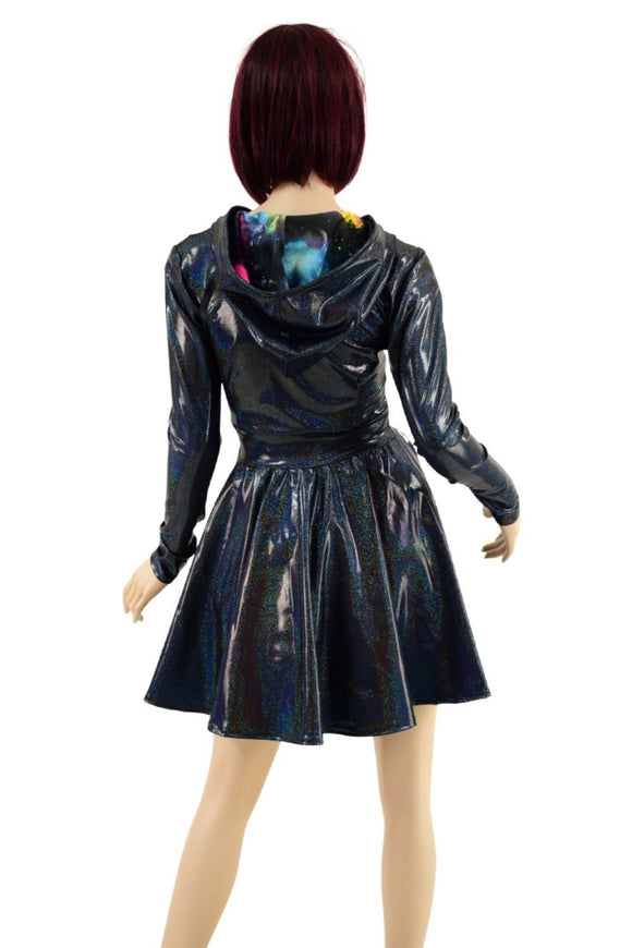 Long Sleeve Hooded Skater Dress with Full Separating Front Zipper - Coquetry Clothing