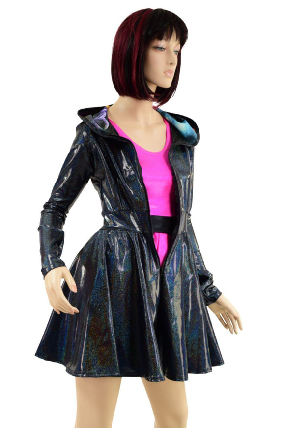 Long Sleeve Hooded Skater Dress with Full Separating Front Zipper - Coquetry Clothing