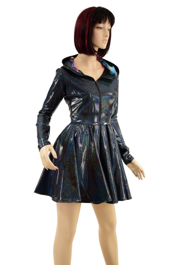 Long Sleeve Hooded Skater Dress with Full Separating Front Zipper - Coquetry Clothing