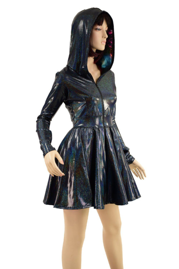 Long Sleeve Hooded Skater Dress with Full Separating Front Zipper - Coquetry Clothing