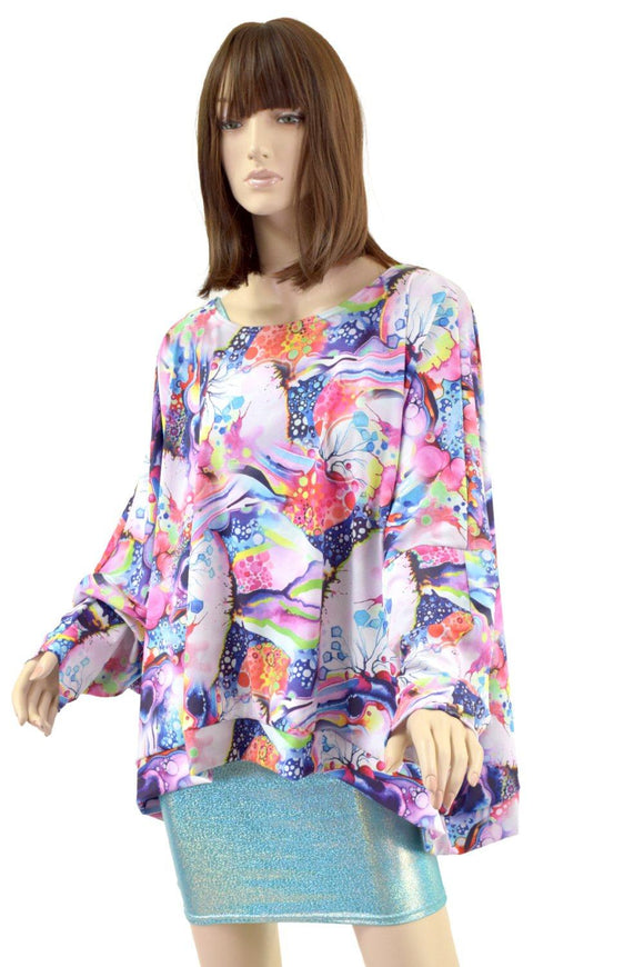 Long Sleeve Pullover Poncho in Dreamscape - Coquetry Clothing