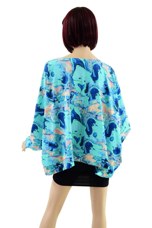 Long Sleeve Pullover Poncho in Lapis Lagoon - Coquetry Clothing