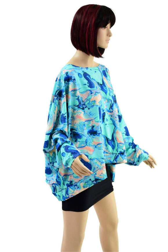 Long Sleeve Pullover Poncho in Lapis Lagoon - Coquetry Clothing