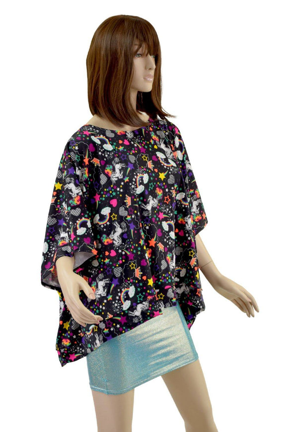 Long Sleeve Pullover Poncho in Unicorns and Rainbows - Coquetry Clothing