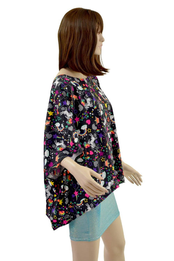 Long Sleeve Pullover Poncho in Unicorns and Rainbows - Coquetry Clothing