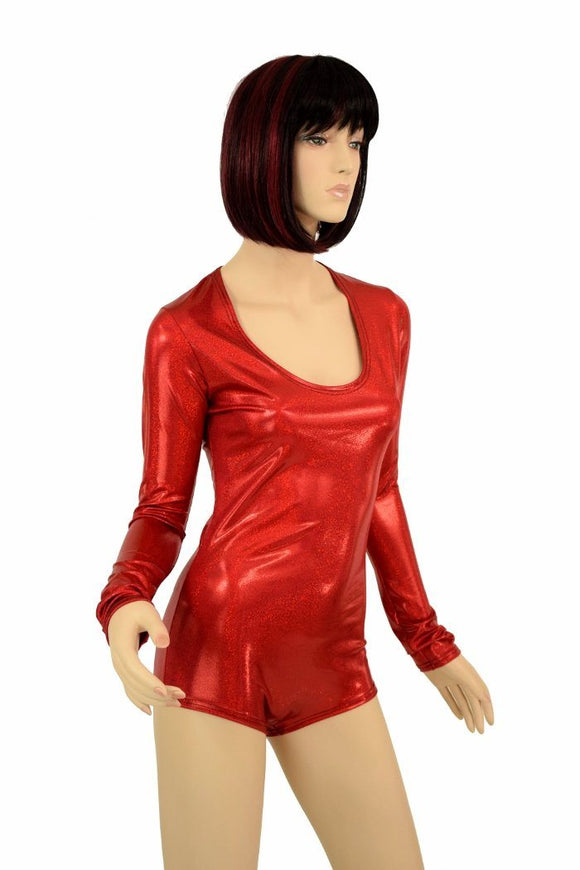 Long Sleeve Red Sparkly Romper - Coquetry Clothing