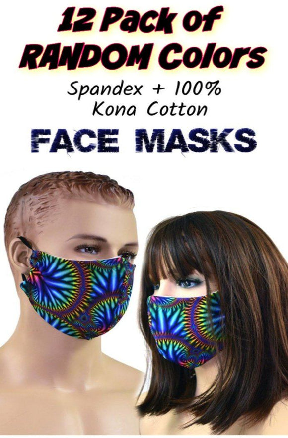 Lot of 12 Random Selection Spandex + 100% Cotton Face Mask - Coquetry Clothing
