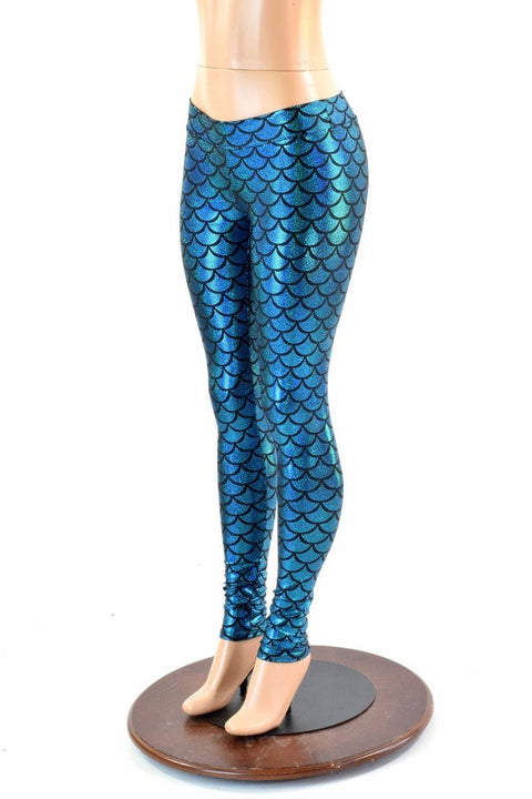 Turquoise Mid Rise Mermaid Leggings - Coquetry Clothing