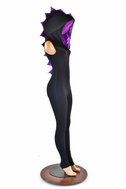 Black & Purple Hooded Catsuit - Coquetry Clothing