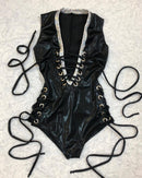 Made To Order Plunging V Neck Lace Up Romper - Coquetry Clothing