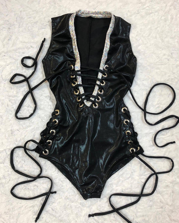 Made To Order Plunging V Neck Lace Up Romper - Coquetry Clothing