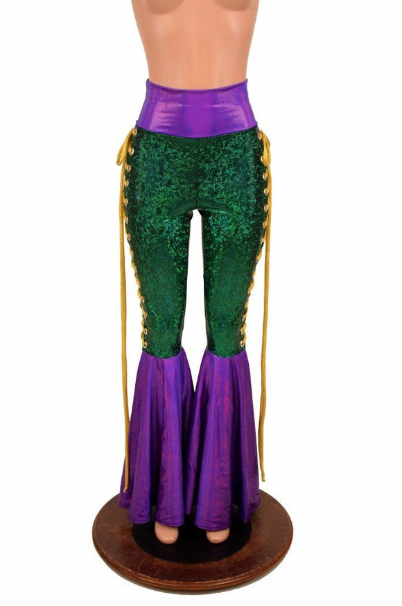 Mardi Gras 2PC Lace Up Top and Bell Bottom Pants Set - Coquetry Clothing